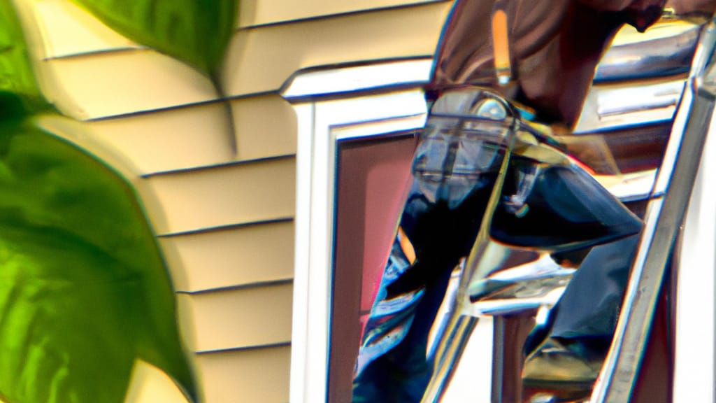 Man climbing ladder on Burnsville, Minnesota home to replace roof