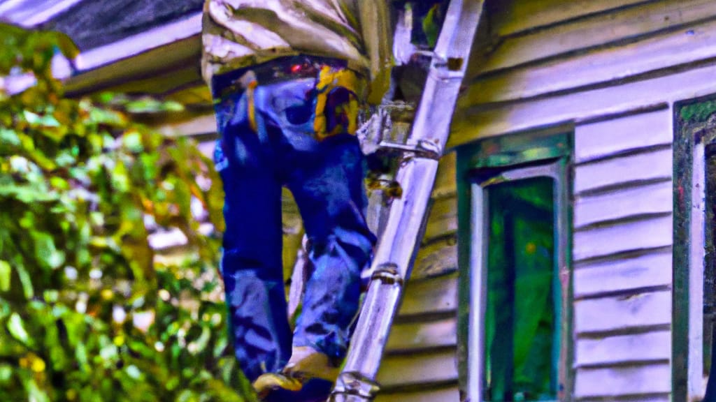 Man climbing ladder on Burton, Michigan home to replace roof