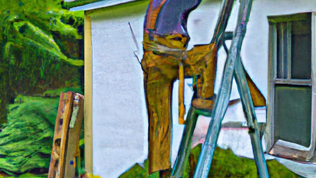 Man climbing ladder on Bushkill, Pennsylvania home to replace roof