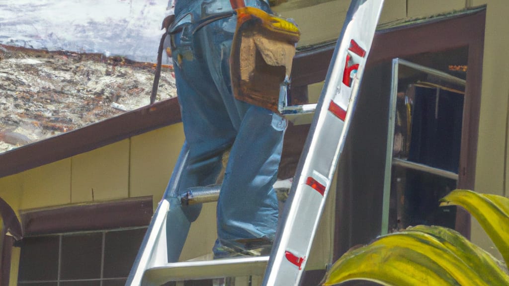 Man climbing ladder on Camarillo, California home to replace roof