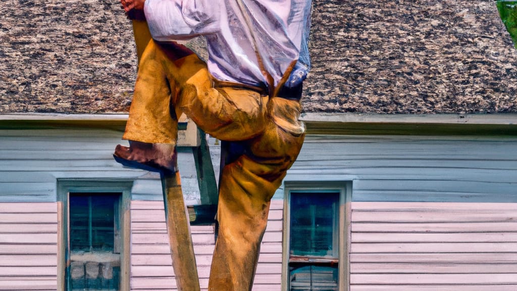 Man climbing ladder on Canal Fulton, Ohio home to replace roof