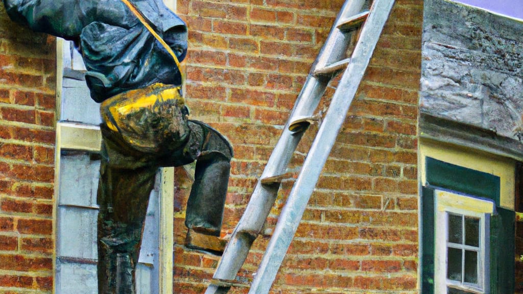 Man climbing ladder on Canal Winchester, Ohio home to replace roof