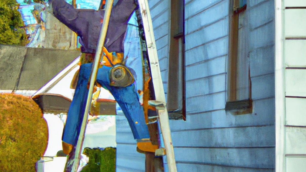 Man climbing ladder on Canby, Oregon home to replace roof