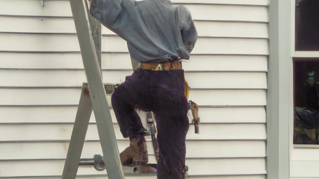 Man climbing ladder on Cape Elizabeth, Maine home to replace roof