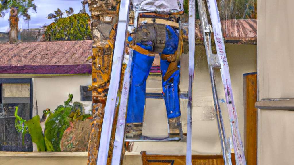 Man climbing ladder on Carlsbad, California home to replace roof
