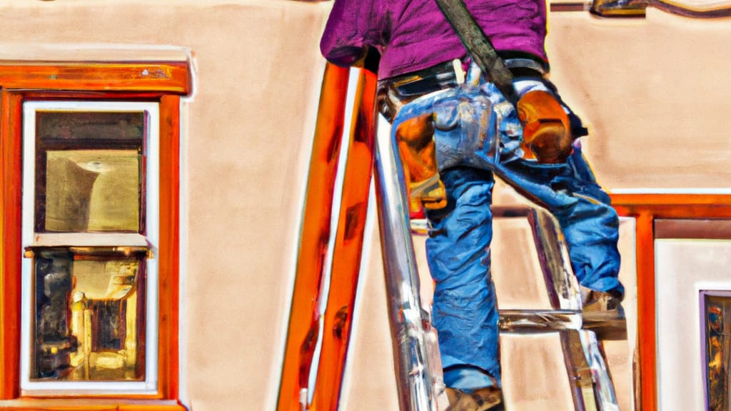 Man climbing ladder on Carlsbad, New Mexico home to replace roof