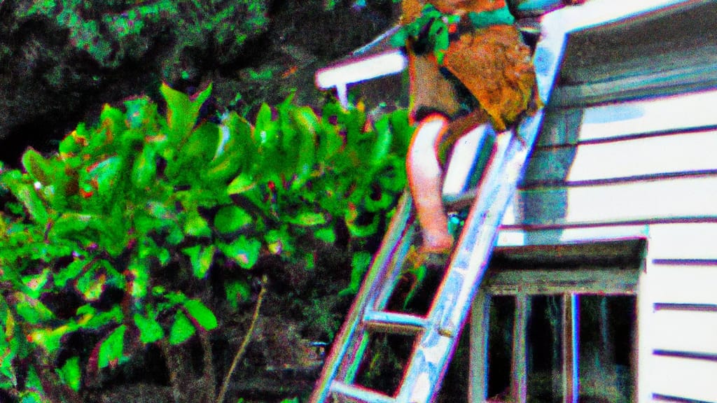 Man climbing ladder on Carrboro, North Carolina home to replace roof