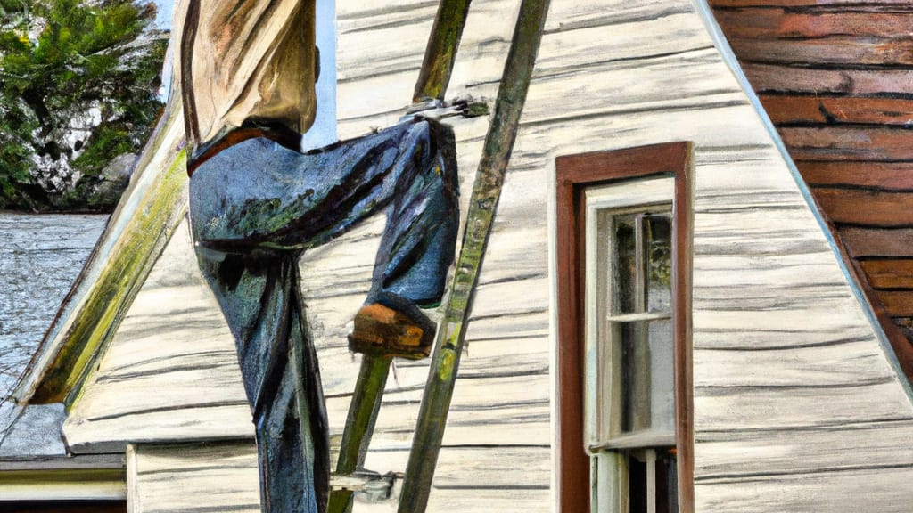 Man climbing ladder on Carroll, Iowa home to replace roof