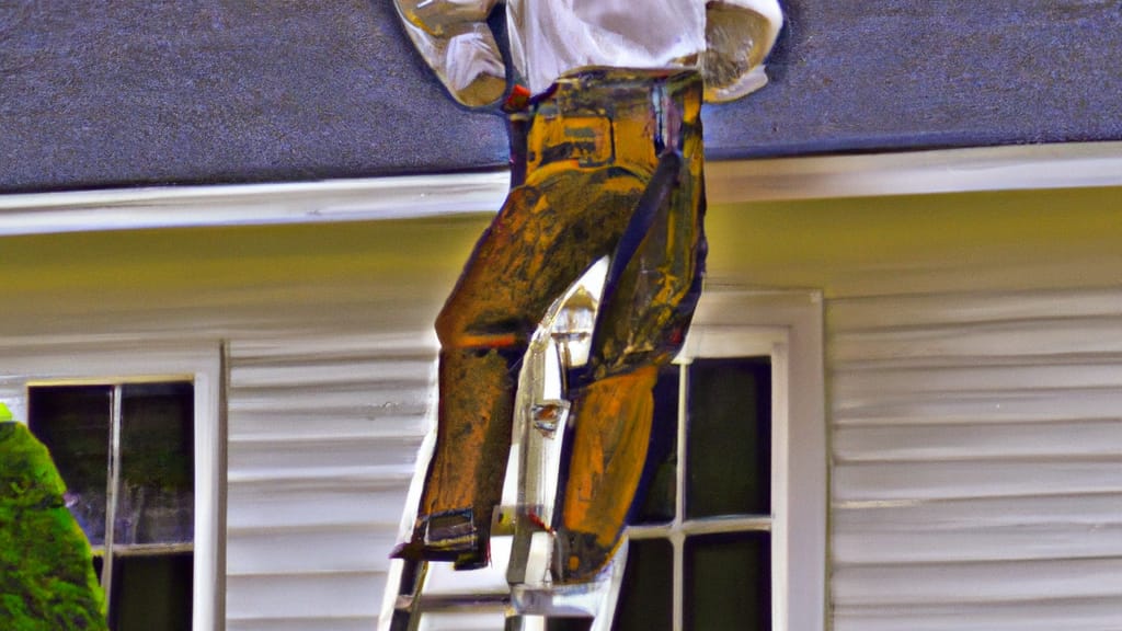 Man climbing ladder on Cartersville, Georgia home to replace roof