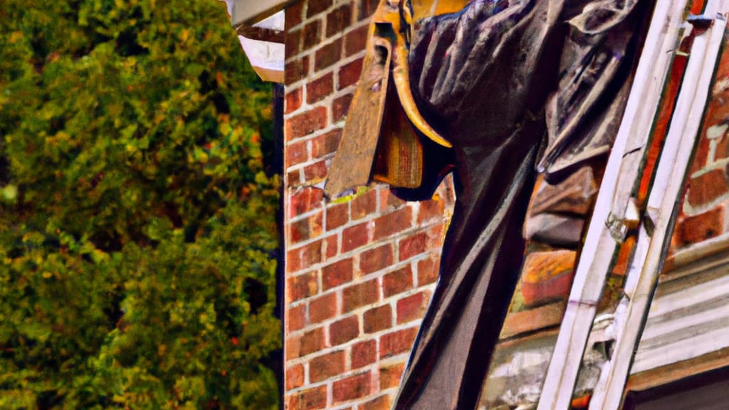 Man climbing ladder on Cary, Illinois home to replace roof