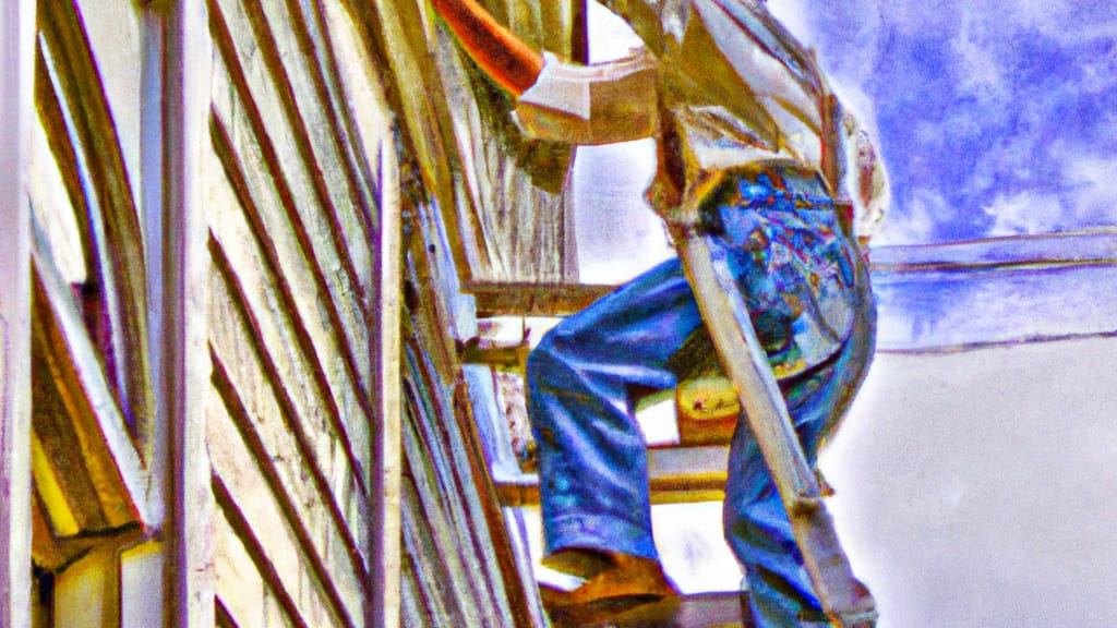 Man climbing ladder on Catasauqua, Pennsylvania home to replace roof