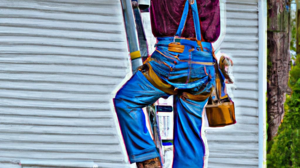 Man climbing ladder on Cedartown, Georgia home to replace roof