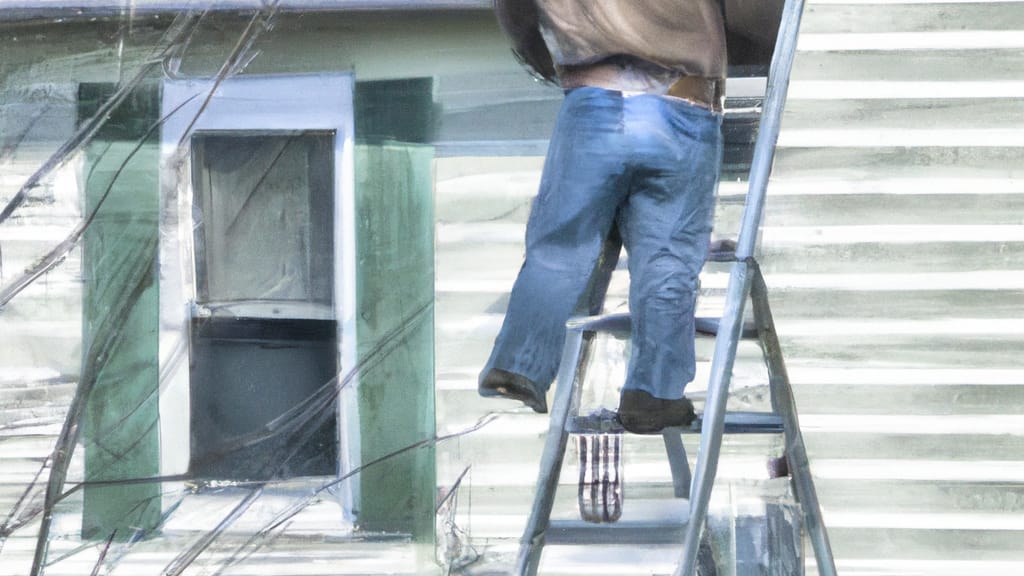 Man climbing ladder on Celina, Ohio home to replace roof