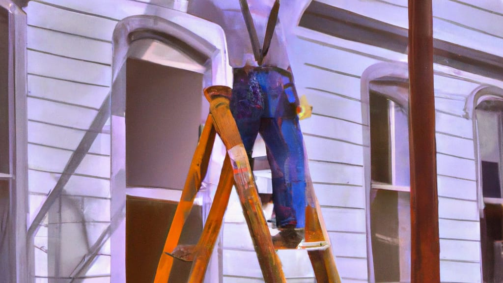 Man climbing ladder on Central City, Kentucky home to replace roof