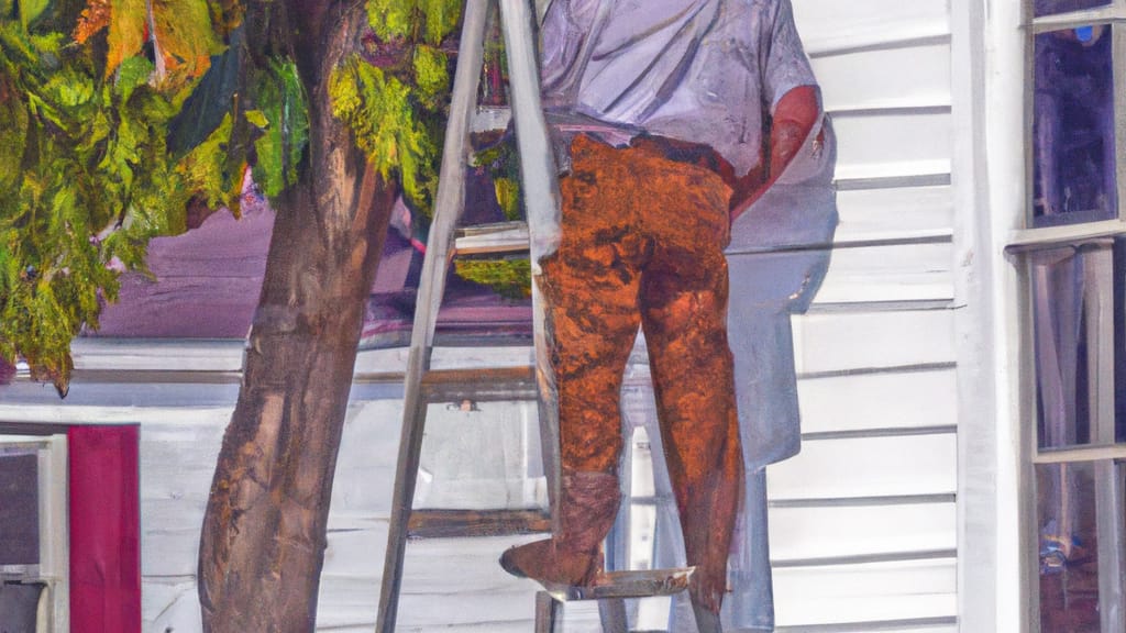 Man climbing ladder on Centreville, Virginia home to replace roof
