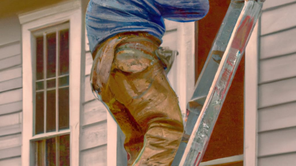 Man climbing ladder on Chambersburg, Pennsylvania home to replace roof