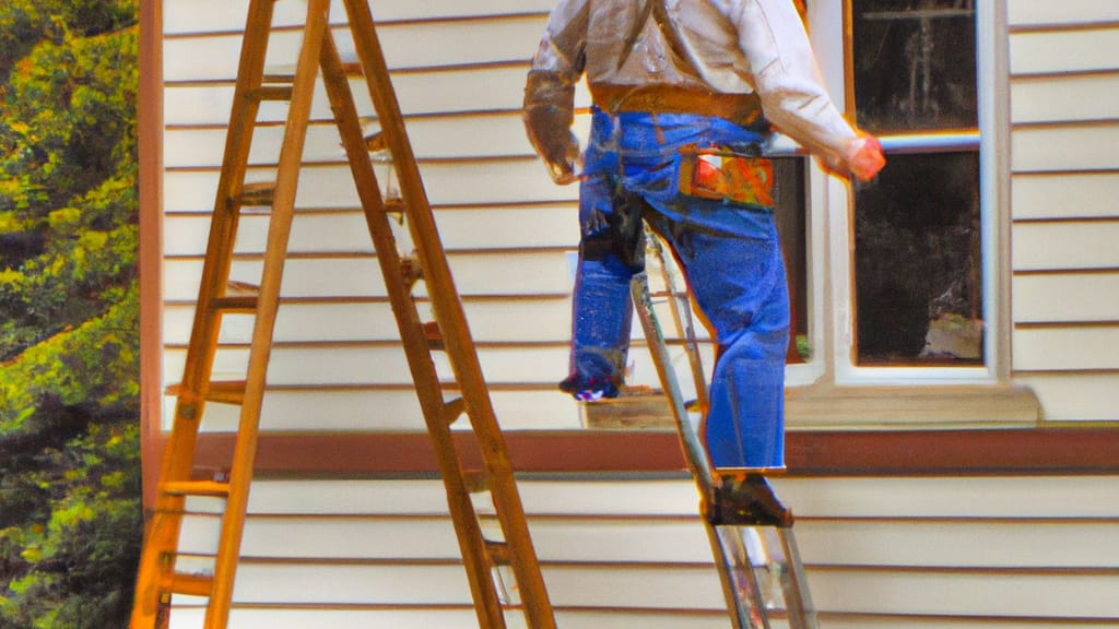 Man climbing ladder on Chanhassen, Minnesota home to replace roof