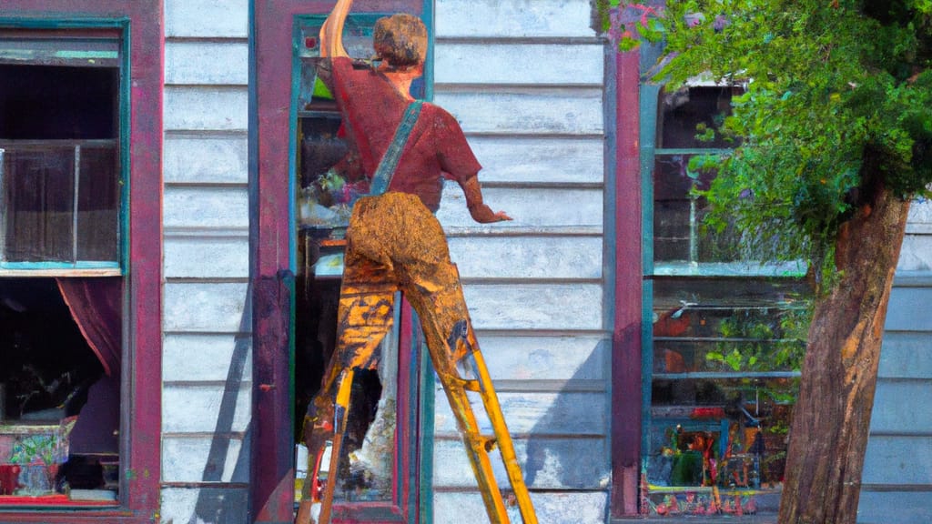 Man climbing ladder on Charleston, Missouri home to replace roof