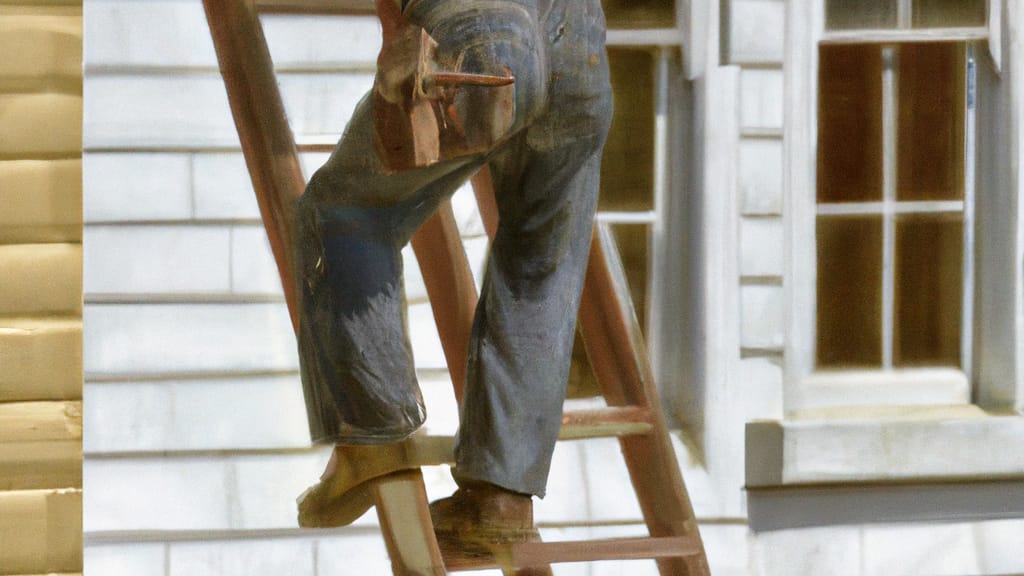 Man climbing ladder on Charleston, West Virginia home to replace roof