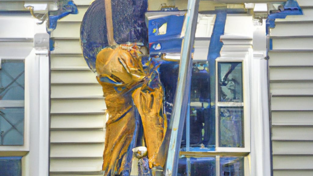 Man climbing ladder on Charlestown, Rhode Island home to replace roof
