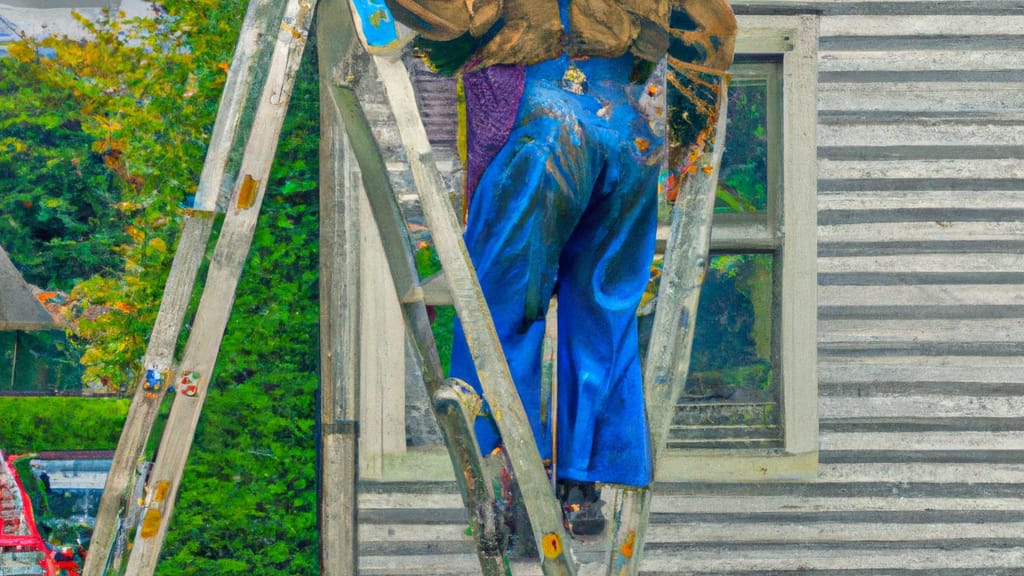 Man climbing ladder on Chaska, Minnesota home to replace roof