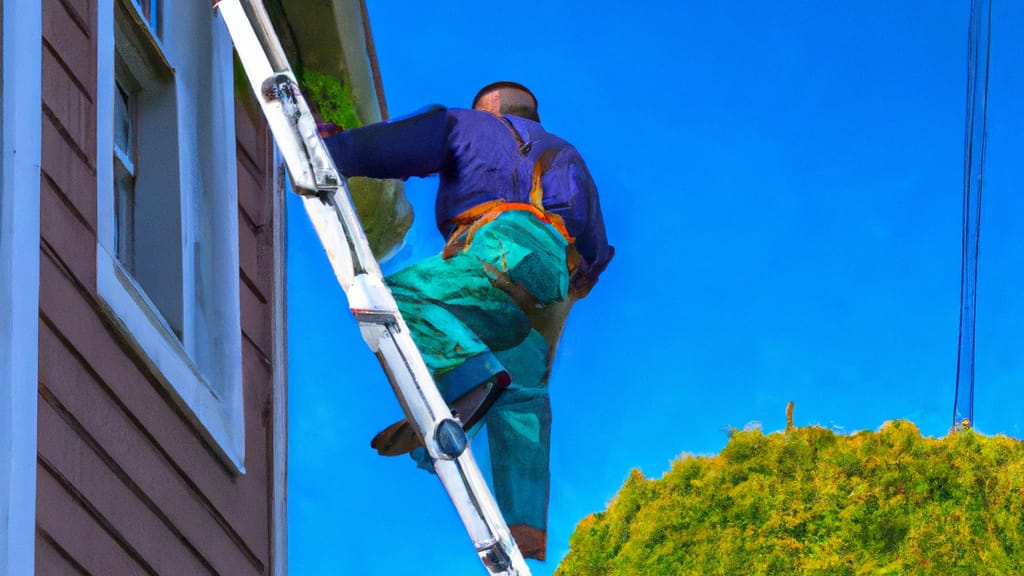 Man climbing ladder on Cheney, Washington home to replace roof