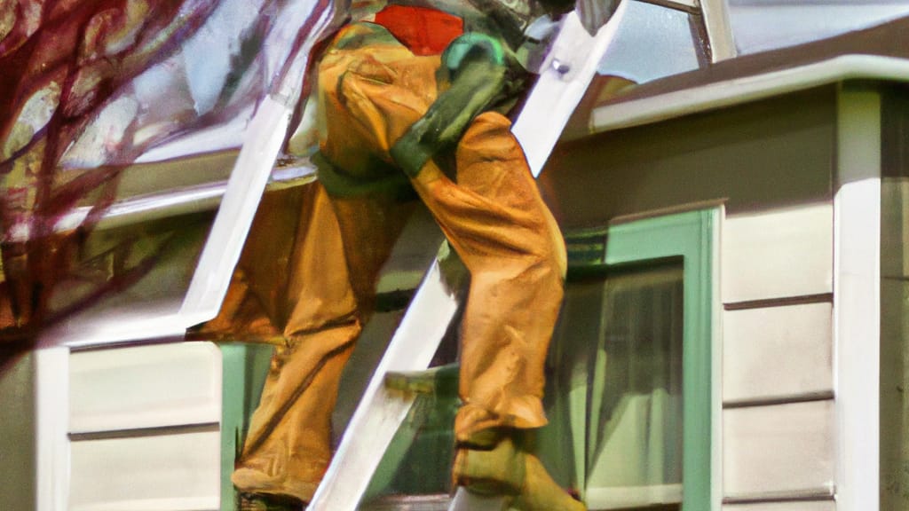 Man climbing ladder on Cherry Valley, Illinois home to replace roof