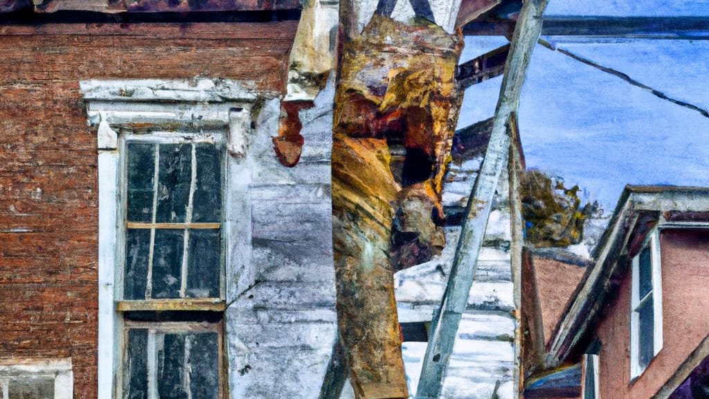 Man climbing ladder on Chester, Pennsylvania home to replace roof