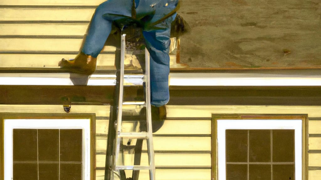 Man climbing ladder on Chickasha, Oklahoma home to replace roof