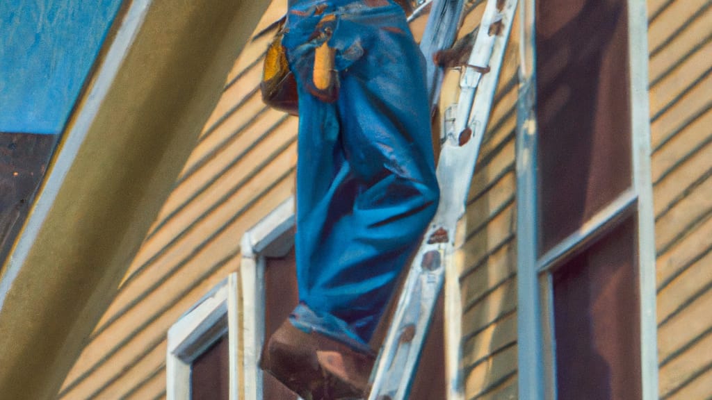 Man climbing ladder on Chillicothe, Ohio home to replace roof