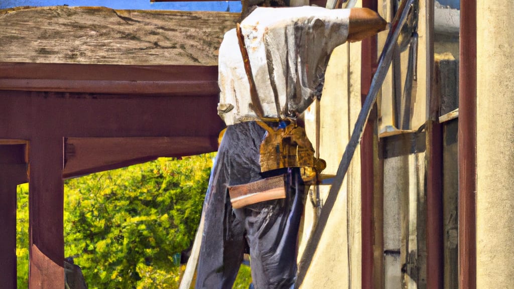 Man climbing ladder on Chino Hills, California home to replace roof