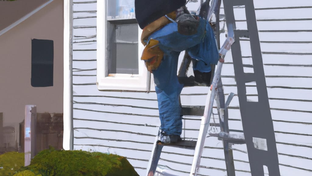 Man climbing ladder on Cicero, Indiana home to replace roof