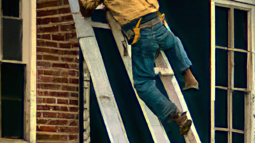 Man climbing ladder on Cicero, New York home to replace roof