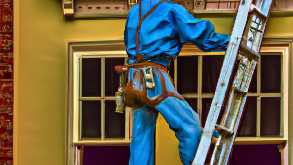 Man climbing ladder on Cincinnati, Ohio home to replace roof