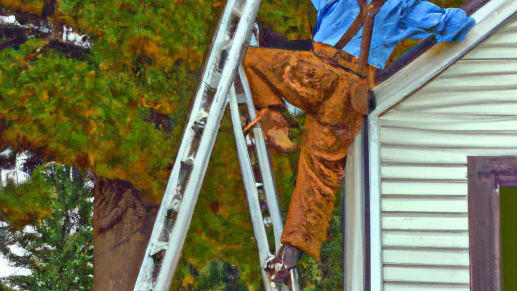 Man climbing ladder on Circle Pines, Minnesota home to replace roof