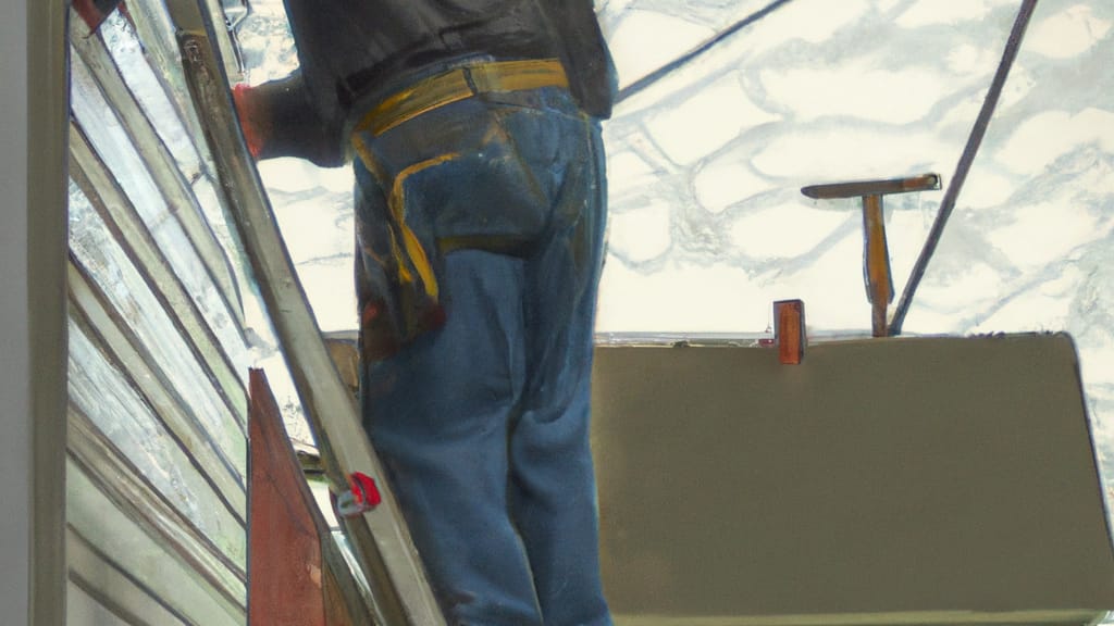Man climbing ladder on Circleville, Ohio home to replace roof