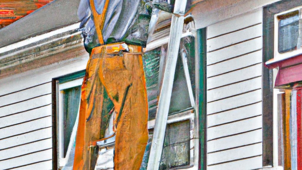 Man climbing ladder on Clairton, Pennsylvania home to replace roof
