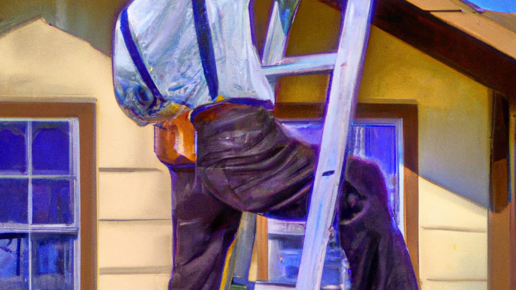 Man climbing ladder on Claremont, California home to replace roof