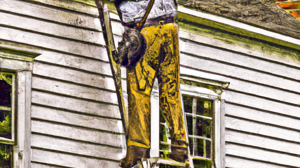 Man climbing ladder on Clarence, New York home to replace roof