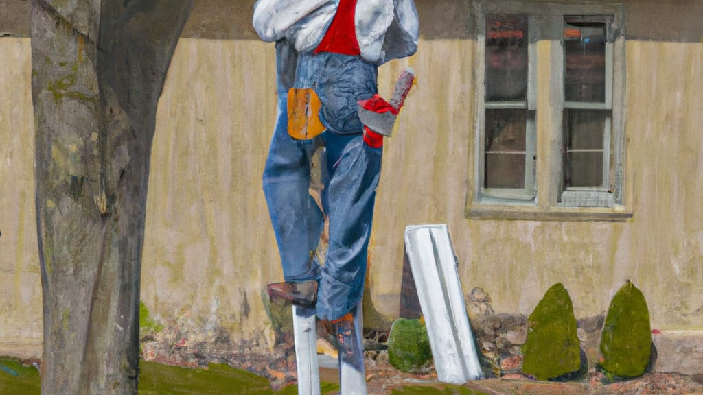 Man climbing ladder on Clarinda, Iowa home to replace roof