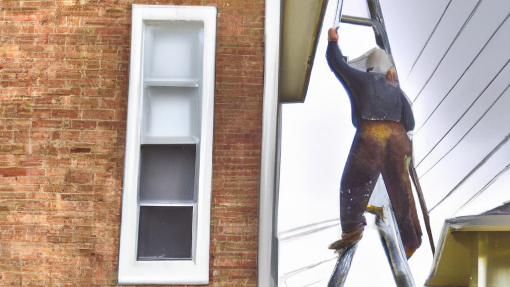 Man climbing ladder on Clarksville, Indiana home to replace roof