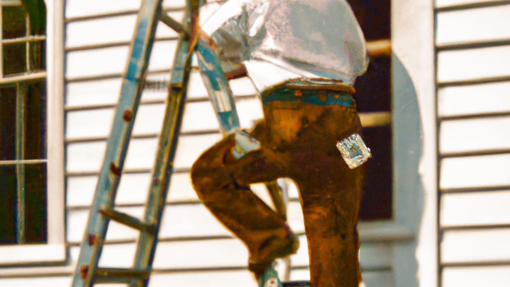 Man climbing ladder on Clemson, South Carolina home to replace roof