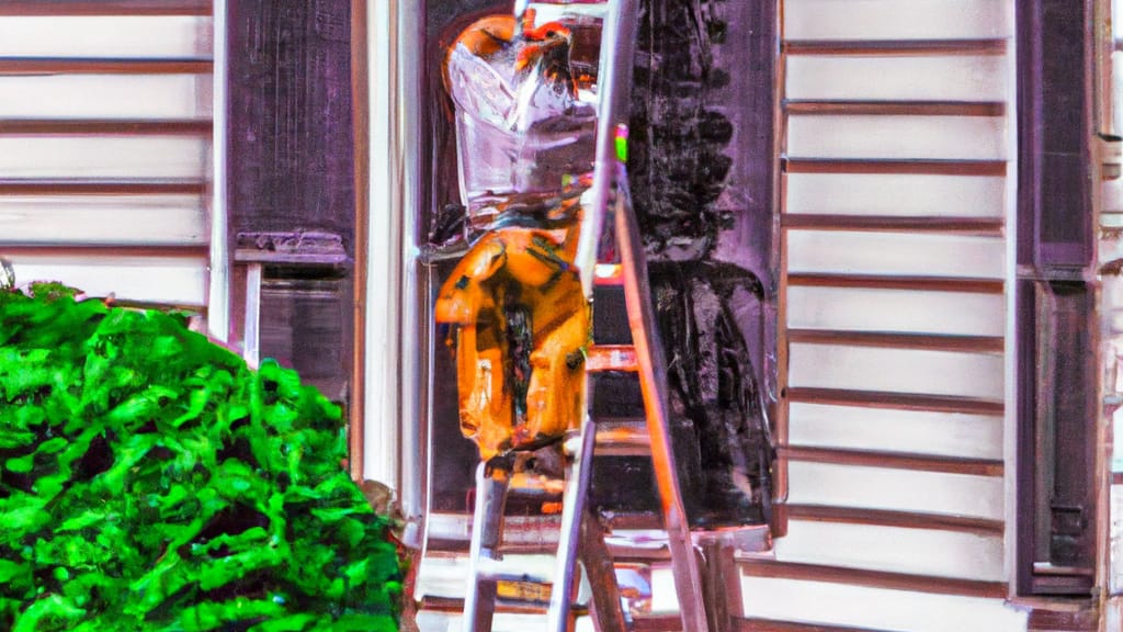 Man climbing ladder on Clifton, New Jersey home to replace roof