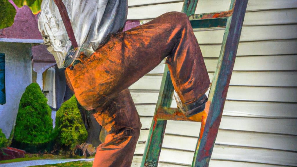 Man climbing ladder on Clinton, New Jersey home to replace roof
