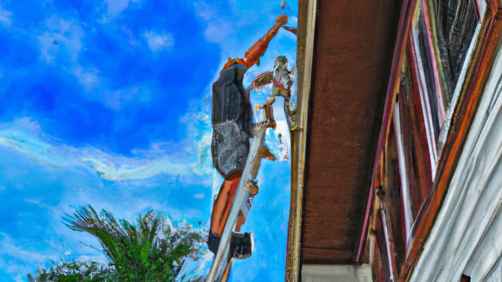 Man climbing ladder on Cocoa Beach, Florida home to replace roof