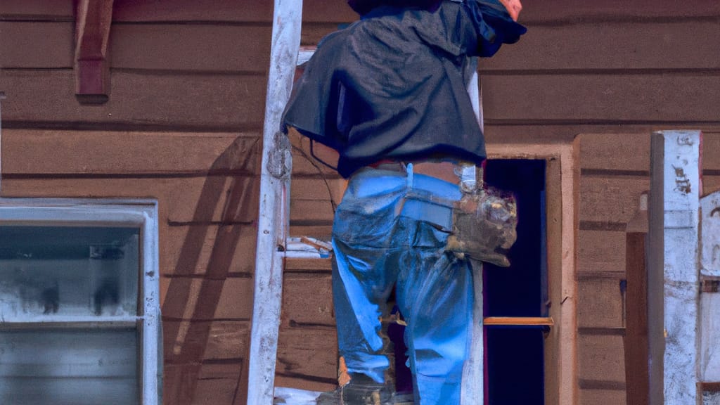 Man climbing ladder on Cody, Wyoming home to replace roof