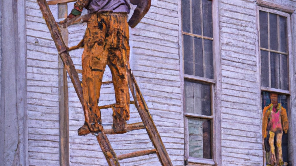 Man climbing ladder on Coffeyville, Kansas home to replace roof