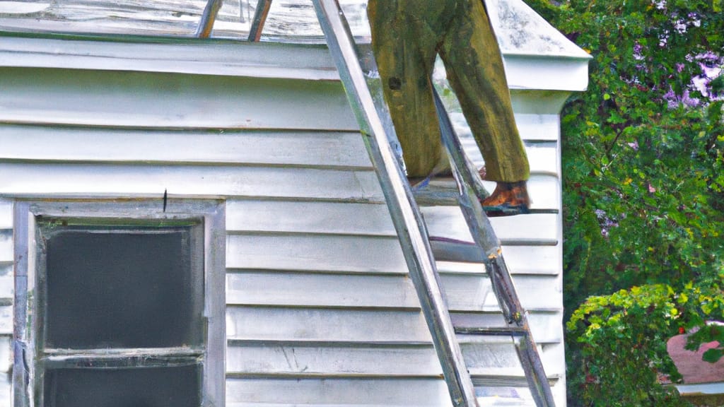 Man climbing ladder on Colchester, Vermont home to replace roof