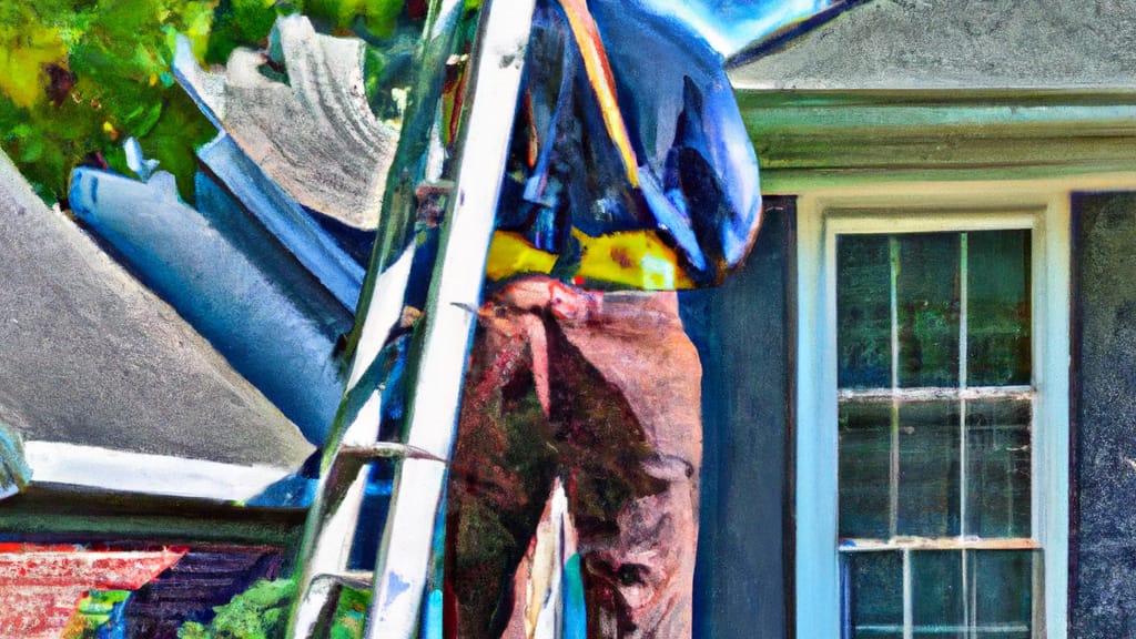 Man climbing ladder on College Park, Maryland home to replace roof