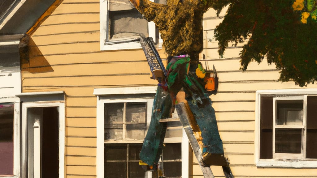 Man climbing ladder on Collingswood, New Jersey home to replace roof
